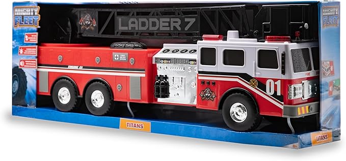 Mighty Fleet Titans 29" Jumbo Toy Fire Truck – Realistic Flashing Lights, Siren Sounds & Extendable Rotating Ladder – Durable, Interactive Vehicle Toy for Kids Ages 3+