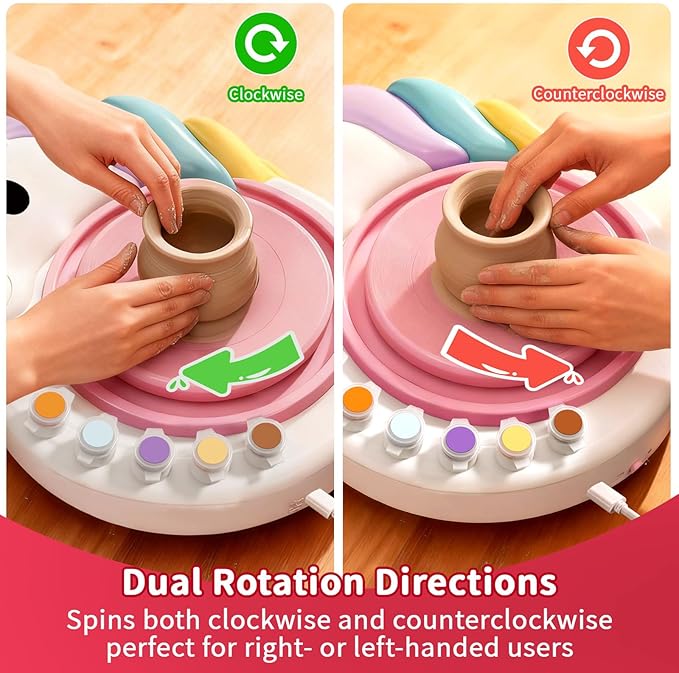 Unicorn Pottery Wheel for Kids – Arts & Crafts Kit for Kids Ages 6-12, Complete Pottery Art Supplies for Kid 9-12 with Air Dry Clay (6 Packs), Birthday, Christmas Gift for Kid Ages 6 7 8 9 10 11 12+