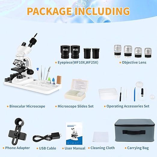 Compound Binocular Microscope, WF10x and WF25x Eyepieces,40X-2000X Magnification, LED Illumination Two-Layer Mechanical Stage…