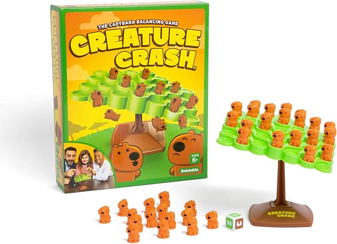 Creature Crash by Relatable, The Capybara Balancing Game, Family Game Night, Great Stocking Stuffer for Kids, Includes 49 Capybaras, 1 Balancing Board, 1 Pillar Base, & Die
