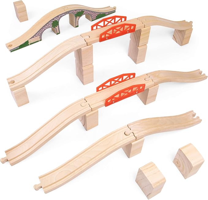 Conductor Carl Wood Train Track Bridge Expansion Pack| Compatible with Most Train Tracks| 21 Count (Pack of 1)