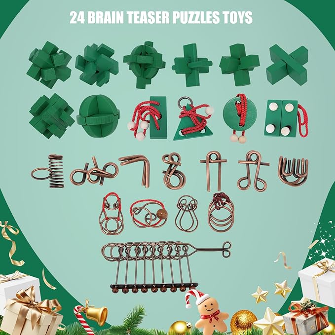 24 Pcs Brain Teaser Puzzles for Adults Teens - Wooden Puzzles 3D Puzzle Game Toys for Adults Teens - Unlock Interlocking Puzzle Adult IQ Education Smart Toys