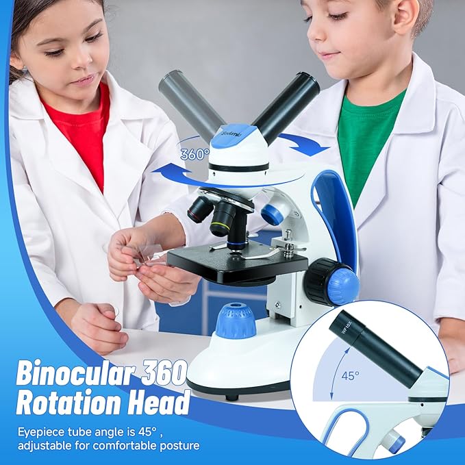 Microscope for Kids stedunts, 40X-2000X Magnification, 3 eyepieces LED Light with Microscope Slides, Phone Adapter,Kit for Home School