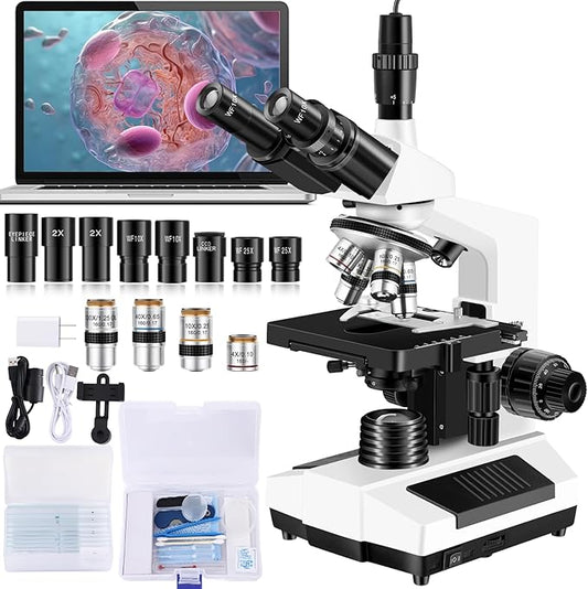 Microscopes for Adults WF10x and WF25x eyepieces Compound Microscope with Microscope Slides, Microscopes Kit for Kids Students Home School (Monocular Microscope with Big Bundle)