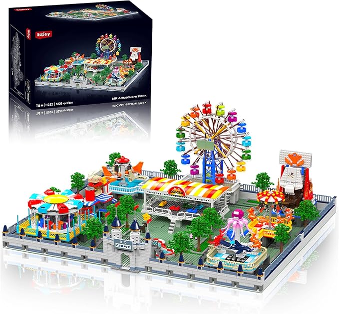 Sosuy Amusement Park Building Blocks Set, 5220+ Pcs with Motorized Ferris Wheel, Carnival Rides, and Funfair Architecture Model, STEM Toy for Boys Teen Kids Adults, for Kids 8+