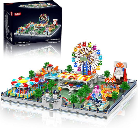 Sosuy Amusement Park Building Blocks Set, 5220+ Pcs with Motorized Ferris Wheel, Carnival Rides, and Funfair Architecture Model, STEM Toy for Boys Teen Kids Adults, for Kids 8+