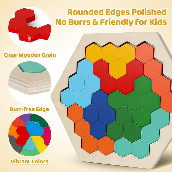 5 Pack Wooden Brain Teaser Puzzles Sets for Kids,Montessori Brain Blocks Logic Tangram Geometric Shapes Puzzle Matching Games Christmas Stocking Stuffers Gifts for All Ages Boys Girls