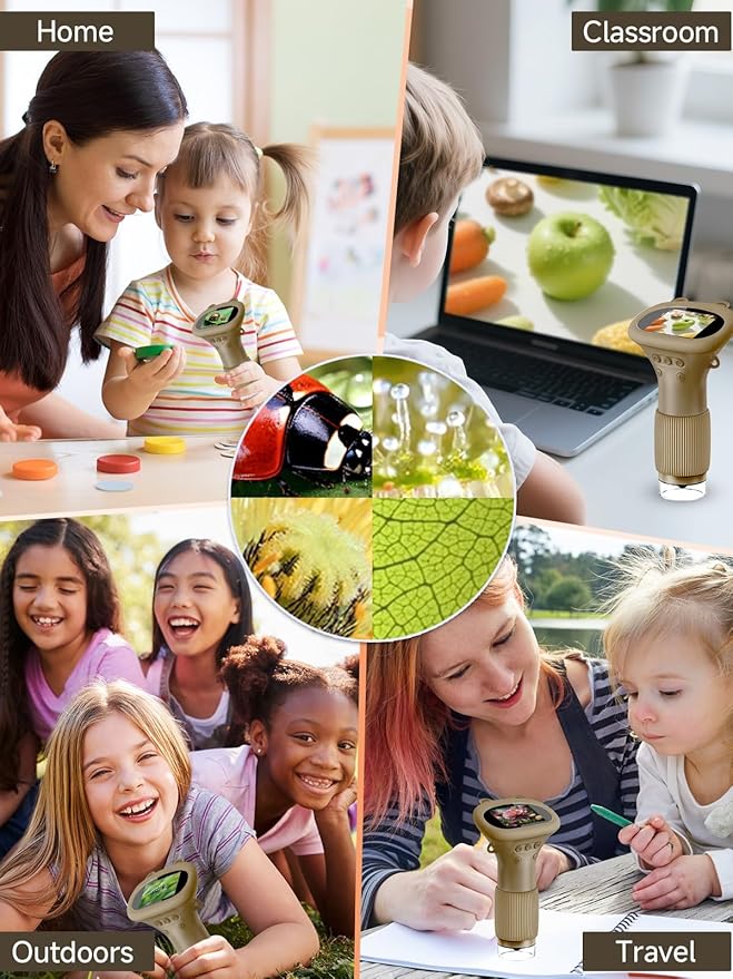 Microscope for Kids, 1000X Handheld Digital Miniscope with 2.0" Screen, Portable Pocket Microscope Education Toys Christmas Gifts for Age 3 4 5 6 7 8 9 10 Girls Boys