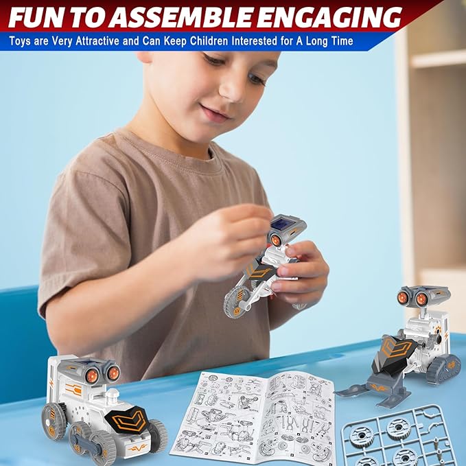 14-in-1 Education Solar Power Robot, Erector Kit STEM Gift Toys for Boys Age 8-12, DIY Educational Science Building Toy, Solar or Battery Powered Robotic Set for Children Birthday with 191Pcs
