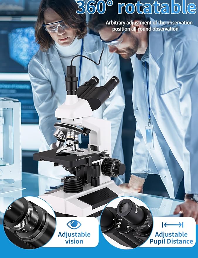 Microscopes for Adults WF10x and WF25x eyepieces Compound Microscope with Microscope Slides, Microscopes Kit for Kids Students Home School (Monocular Microscope with Big Bundle)