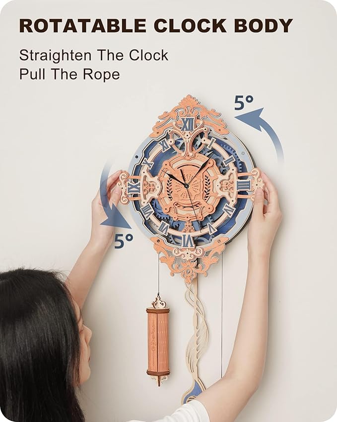 ROKR 3D Wooden Puzzles for Adults-DIY Wall Quartz Clock Kits-Wood Model Kits to Build for Teens Adults-Vintage Room Decor for Men Women