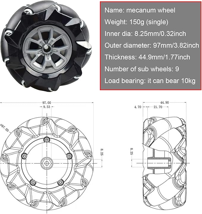 Professional Smart 4WD Metal Robot Car Chassis Kit with 97mm Mecanum Wheels, DIY RC Robotic Moving Platform,for AGV, School Eduactional Science Kits, Remote Control Robotic STEAM Model Experiment