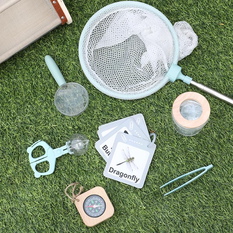 Kids Nature Explorer Kit, Bug Catcher Set with Insect Habitat, Butterfly Net, Magnifier, Tweezers, Compass and Insect Cards,Wooden Bug Catcher Kit for Ages 3-12, Science STEM Learning Gift by Tobiboz