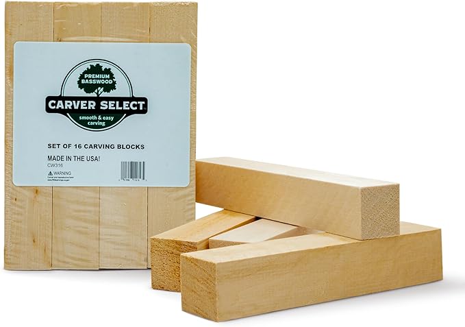 Basswood Carving Blocks Set of 16 – Wood Carving Kit with Premium Bass Blocks – for Crafts & Whittling – Ideal for Beginners & Professionals