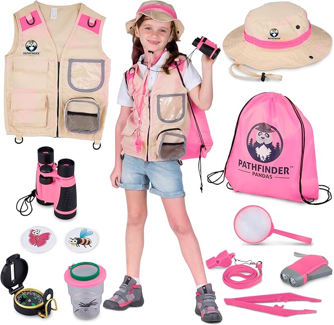 Kids Explorer Kit with Safari Vest & Hat for 3-7 Year Old Boys & Girls - Safari Costume & Dress Up as Zoo Keeper, Paleontologist - Giftable Outdoor Adventure Kit for Kids + Adventure Book