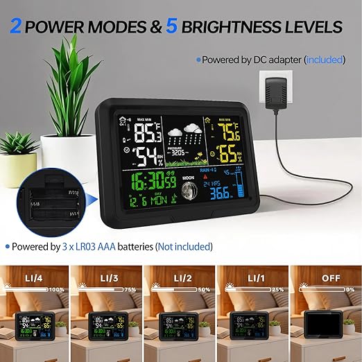 Digital Wireless Rain Gauge Outdoor, Home Weather Station Wireless Indoor Outdoor with Self-Emptying Rain Gauge, Thermometer, Barometer, Hygrometer, Atomic Clock, Weather Forecast and Alerts