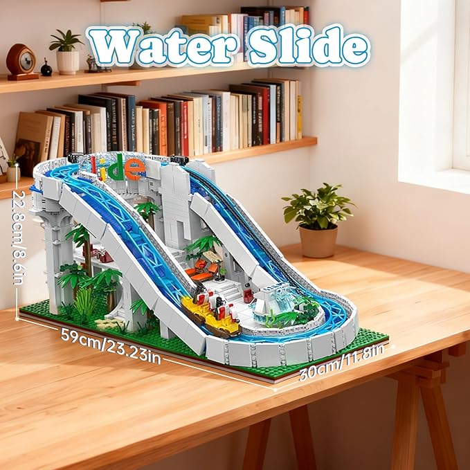 Sosuy Water Slide Building Blocks Sets, 2088+ Pcs Motorized Aqua Coaster Model with Ride Cars Tropical Theme, Toy for Boy Teens Adults, for Adult Kids Boys Girls 8+