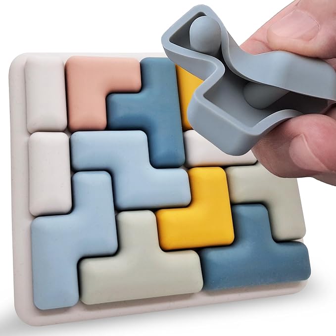 Jispring - 100% Soft Silicone - Dementia Activities for Seniors, Tetris Tile Matching Puzzle with 20 Pattern Templates, Alzheimers & Elderly Sensory Fidget Toy, Cognitive Memory Support