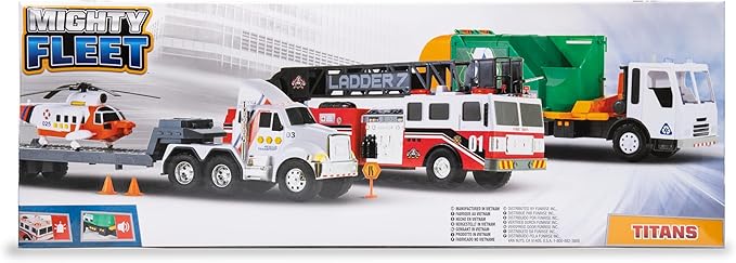 Mighty Fleet Titans 25" Huge Toy Semi w/Flatbed & Rescue Helicopter, Realistic Sounds & Lights, Batteries Included