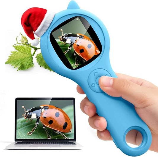 Kids Magnifying Glass Educational Science Kit - Mini LED Pocket Microscope for Kids(3-10 Years) - Durable Design - Ideal Gift for Girls (Blue)