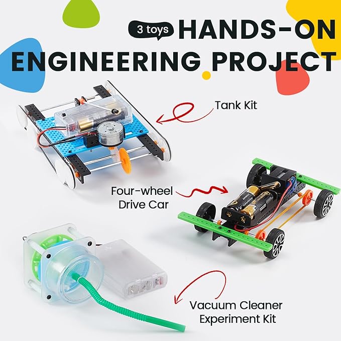 6-in-1 STEM Science Kits for Kids Age 8-12, Home Lab Adventure Kit: Tank & Car Building, Centrifuge Model, Saltwater Generator, Magdeburg Hemisphere | Educational Gifts for Teen Boys