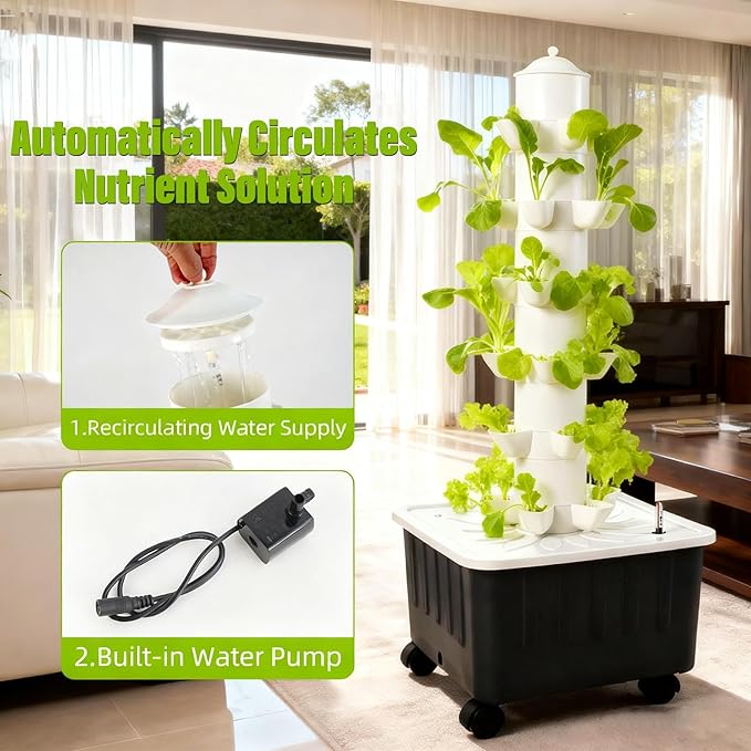 Hydroponics Growing Tower, Indoor Garden kit, Vertical Growing System, Indoor Planting Vegetables Herbs Flowers, Interior Garden System with Water Pump, hydroponics Tower with Water Tank