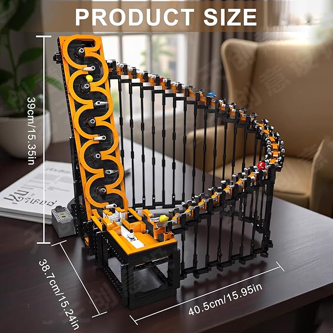 Sosuy Motorized Harp Marble Roller Coaster Building Blocks Set, 1547+ Pcs, Track with Loops & Lift Mechanism, STEM Toys for Boys Girls Teens Adults, for Boys Kids Men Women