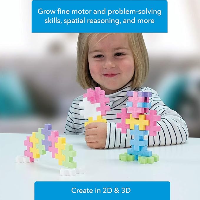 PLUS PLUS Big – Open Play Tube – 15 Piece Pastel Color Mix – Construction Building STEM/STEAM Toy, Interlocking Large Puzzle Blocks for Toddlers and Preschool
