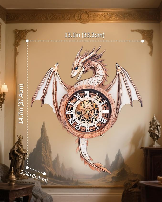 3D Puzzles for Adults, 3D Puzzle Dragon Clock Kit (with Pendulum), Wooden Puzzles for Adults Home Wall Decor Dragon Clock Christmas Day Puzzle Gifts for Men Women