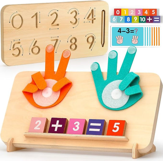 Educational Toys for 3-5 Year Old, Double-Sided Math Manipulatives Number Counting Blocks Writing Practice Board for Kids, Preschool Learning Toys for Toddlers 2-4 Years Christmas Montessori Gifts