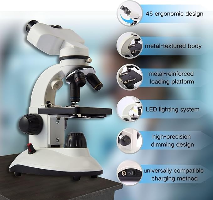 Compound Binocular Microscope for Kids Adults Students,40X-2000X,Microscope Kits for Home Eduaction,Learning Kits(White/Black)