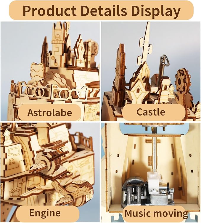 3D Wooden Puzzles Moving Castle Music Box Kits Castle Building Model DIY Crafts Birthday Gift for Women