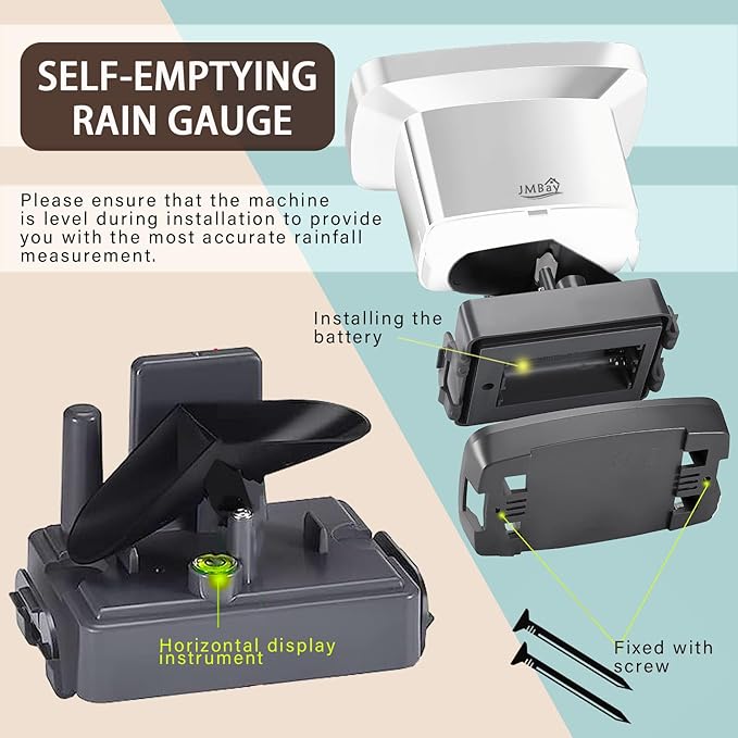 Wireless Rain Gauge Outdoor, Digital Rain Gauge Outdoors Best Rated with Thermometer,Accurate Self-Emptying Rain Measure Gauge for Garden,Remote Electronic Rain Meter,Freeze Proof Rainfall Measurer