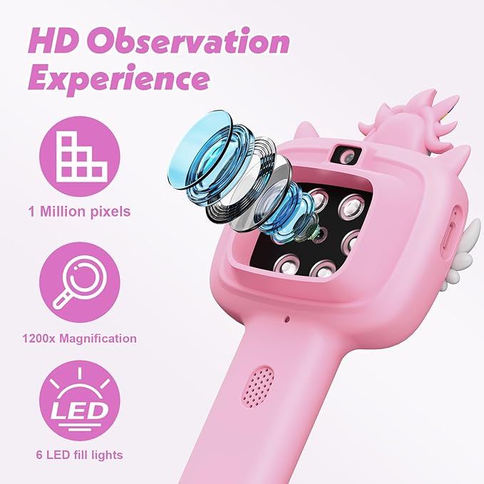 Microscope for Kids Gifts Toys Science, Mini Handheld Digital Pocket Microscope Requiring Direct Surface Contact, Educational STEM Toy for Boys Girls Ages 8–12, Christmas Birthday Gift Idea