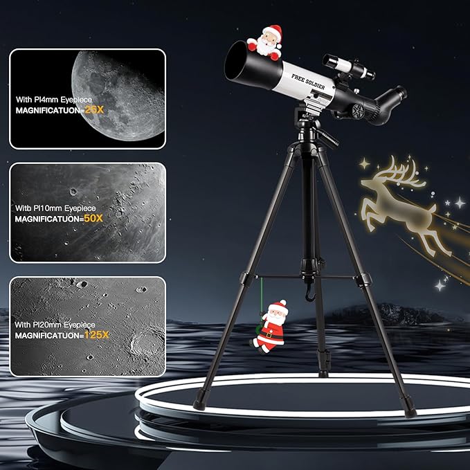 FREE SOLDIER Telescope 70mm Aperture 500mm Refractor Telescope for Adults High Powered - Professional Astronomical Refracting Telescope for Adults Beginners with Phone Adapter White