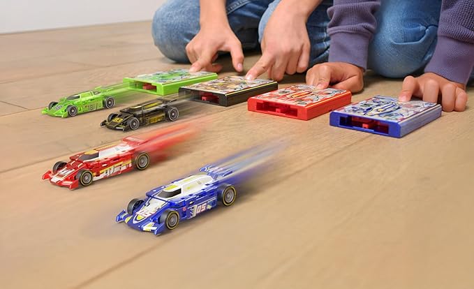 FLAT 2 FAST Original Speed Card Racer – Flat Car Racer and Pocket Size Racecar Launcher with Real Rubber Tires for High-Speed Racing – Load, Launch, Race! – Cobalt Blue
