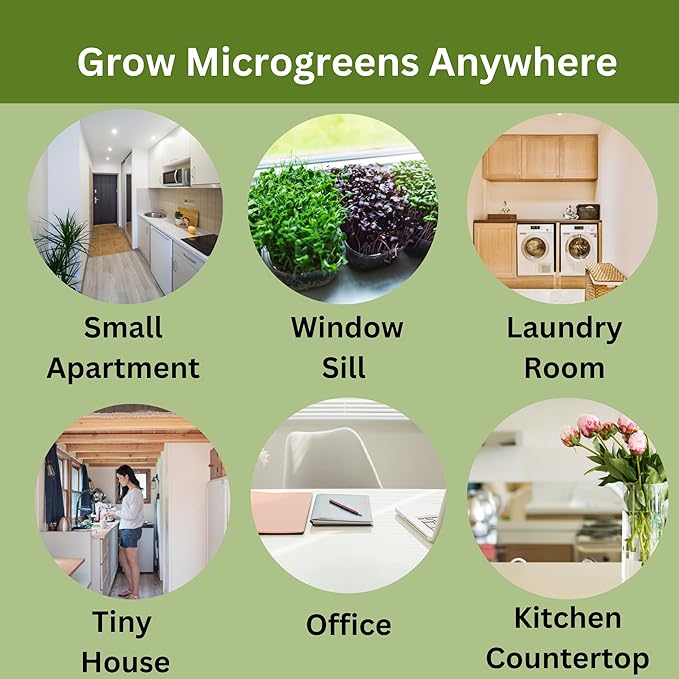 Complete Home Microgreens Kit - Organic Indoor Garden System - Includes 2 Sets of Reusable Trays, Premium Spray Mister, Coco Coir Growing Medium, 2 Packs Organic Seeds – Radish and Broccoli