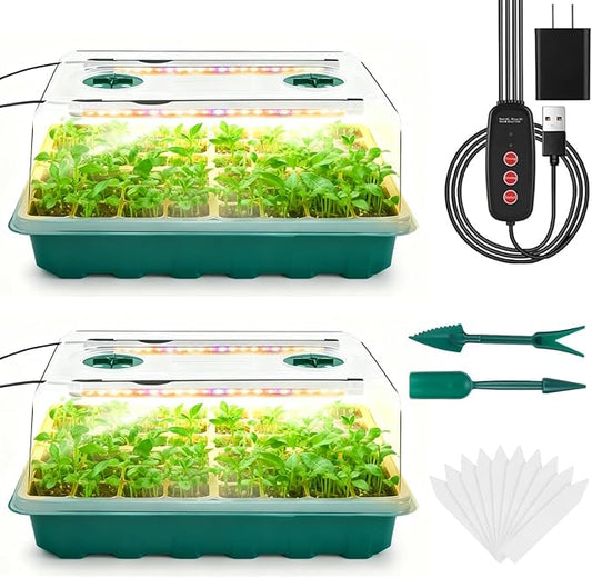 Seed Starter Tray with Grow Light, 96-Cell Seed Starter Kit, Seedling Starter Trays with Humidity Domes, Automatic Timer, Adjustable Light Indoor Gardening Plant Germination Trays