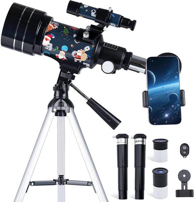 FREE SOLDIER Telescope for Kids 70mm Aperture Astronomical Refractor Telescopes for Beginners (15X-150X) 300mm Telescope for Adults High Powered with A Phone Adapter & A Wireless Remote (Spaceman)