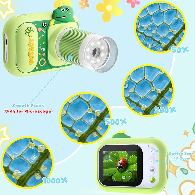 Microscope for Kids Handheld Mini Portable Digital Rechargeable 1000X with 2.4 Screen 1080P 3 in 1 Microscope Photography Recording Edu Gift Age 4-6 8-12 Children Students