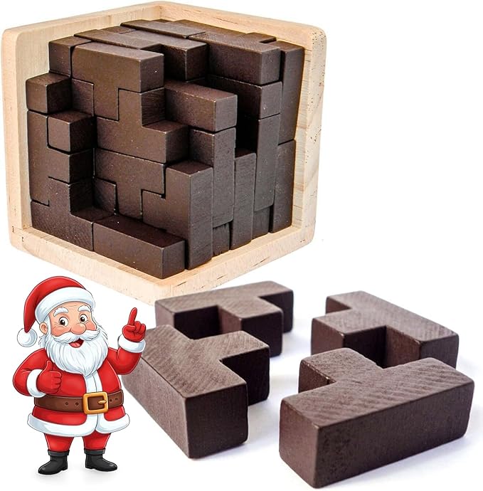 Original 3D Wooden Brain Teaser Puzzle - Stocking Stuffer 3D Puzzle for Kids 8+ & Adults, Desk Toy Delight, Challenging Game & Wooden Puzzle for Adult Brain Boost (Brown)