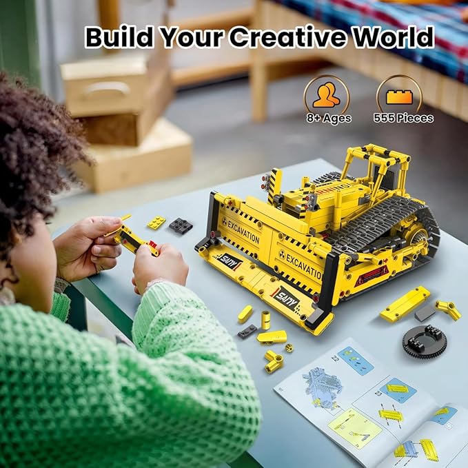 STEM Construction Toy Building Sets - Remote-Controlled Excavator Engineering Kit with 555 Pieces, Motor Module, Educational Battle Bots Gifts for Teen Boys, Science Kits for Kids Age 8-12