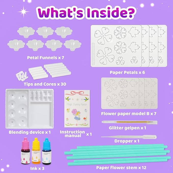 ROOCHKD Arts and Crafts for Kids, Paper Flowers Science Kit Magic Dyeing Flowers Crafting Color Changing Art Project, Stocking Stuffers Gifts for Birthday Thank You Christmas, Toys for Ages 5-12yrs