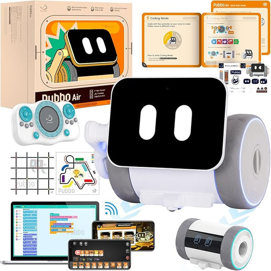 WhalesBot Pubbo Air Smart Robot Kit for Kids 6 7 8 9 10, Voice/Touch/Remote Control, Interactive Companion Robotic with 9 Sensors, Modular/Scratch Coding, STEM Educational Toy Gift for Boys Girls