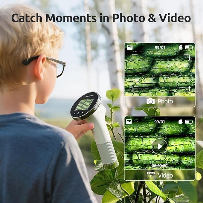 Science Can Microscope for Kids, 2-in-1 Handheld Microscope with 2.5" HD Screen, Photo & Video Recording, STEM Toys Educational Science Kit for Kids Ages 8-14, 8GB SD Card Included