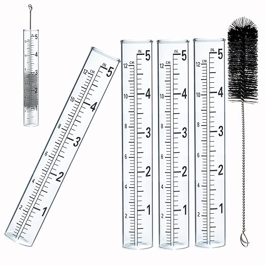 4 PCS Rain Gauge Glass Replacement Tube, Glass Rain Gauges Replacement Tubes Best Rated for Yard Garden Outdoor Lawn, 5 inch with Tube Brush
