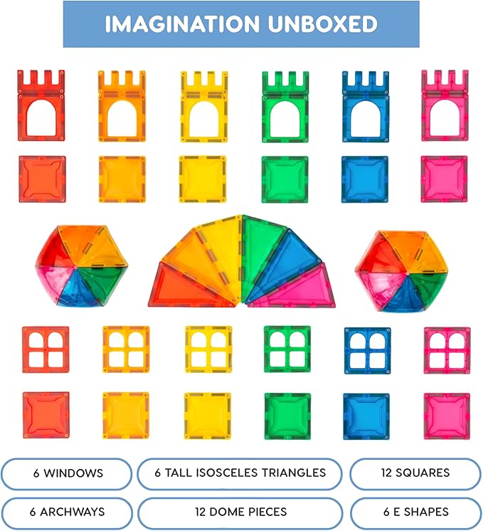 Magnetic Building Tiles, 48 Piece Architectural Dome Set for Boys Girls Kids, Educational Creative Learning Activity Building Block Toddler Toys, Children Ages 3 Years +