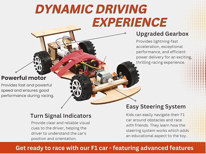 Wooden Wireless Remote R/C F1 Racing Car Science Kit to Build (Racing Pack of 2), Educational STEM Project Science Kit for Kids Aged 8-12, 9-16, Ideal Gift for Children Boys and Girls