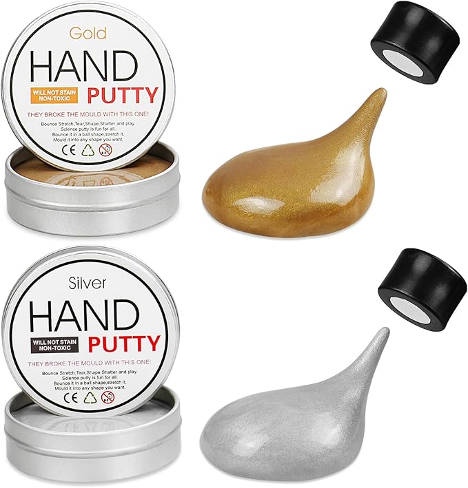 Magnetic Slime Putty, Magnetic Space Putty Slime with Upgraded Magnet Toys for Kids Adults, Fidget Toy Stress Reliever Puddy for Christmas Birthday Gifts Stocking Stuffers (2 Pack, Gold&Silver)