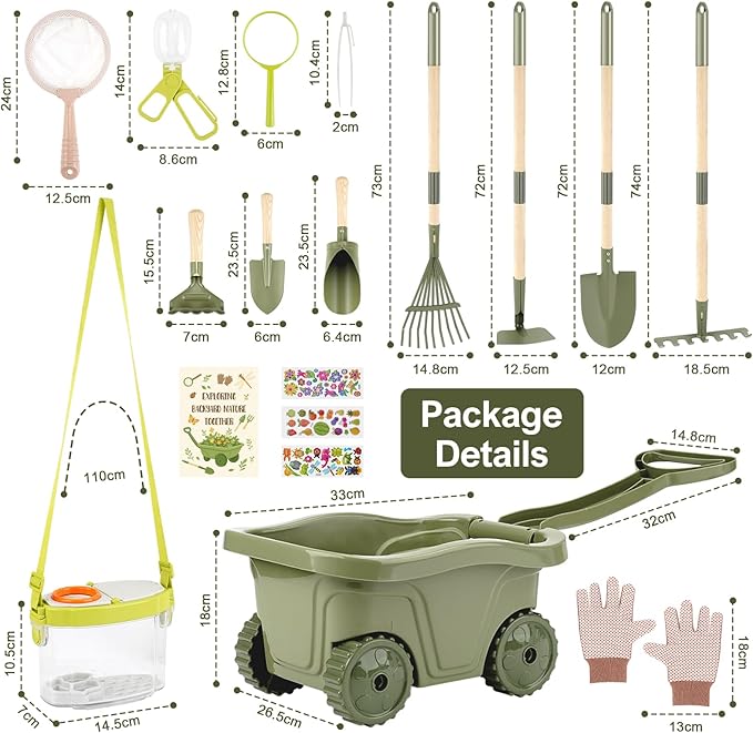 Dreamon Kids Gardening Tools & Bug Catcher Kit, 2-in-1 Outdoor Toys with Wheelbarrow and Bug House, STEM Educational Toys for 3 Year Old, Birthday Gifts Outdoor Gifts for Kids 3-5